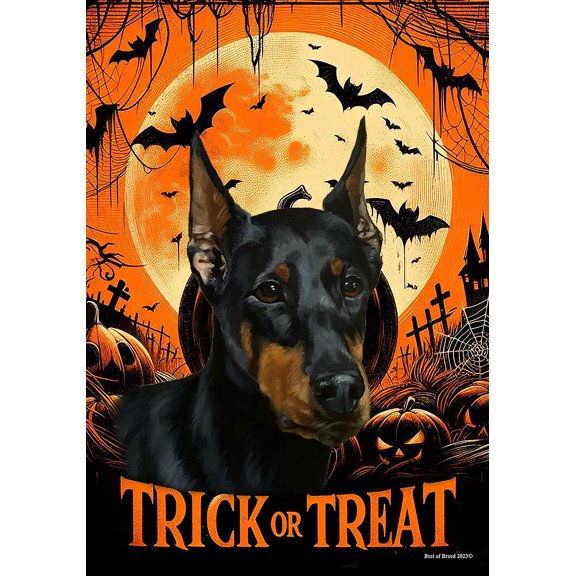 Doberman Black/Tan Cropped - Best of Breed Halloween House Flag