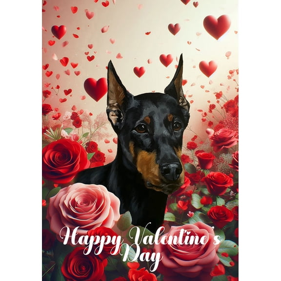 Doberman Black/Tan Cropped - Best of Breed Valentines Day Outdoor Garden Flag 12" x 17" Mailbox Flag Dog Flag