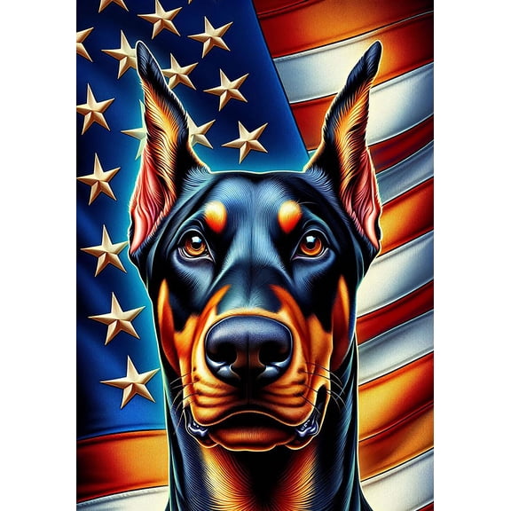 Doberman Black and Tan Cropped - Best of Breed DCR Patriotic III Outdoor Garden Flag Mailbox Flag 12" x 17"