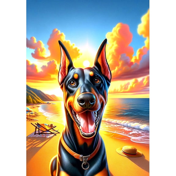 Doberman Black and Tan Cropped - Best of Breed DCR Summer Sunset Outdoor House Flag 28" x 40"