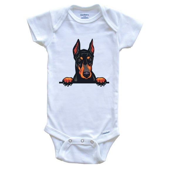 Doberman Dog Breed Cute Baby Bodysuit, 0-3 months white