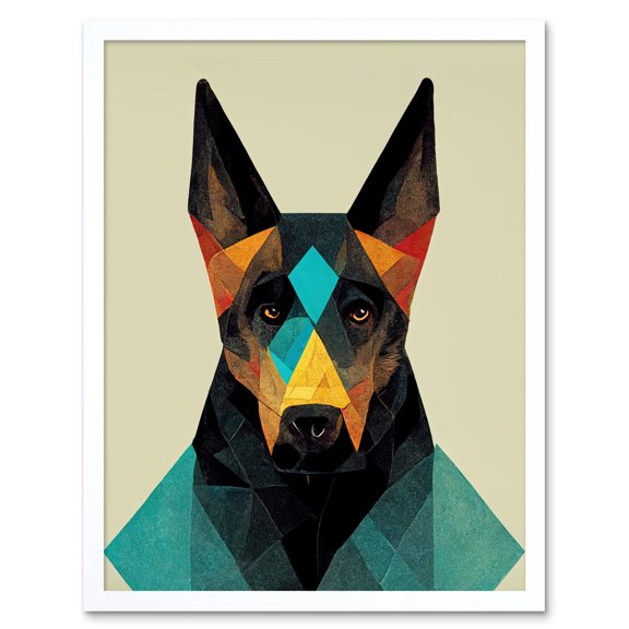 Doberman Dog Colourful Geometric Art Print Framed Poster Wall Decor 12x16 inch
