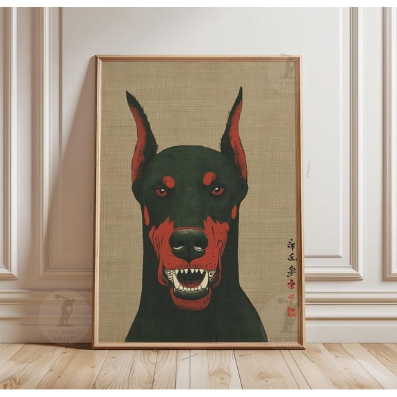 Doberman Dog Japanese Portrait Poster Unframed Paper Print