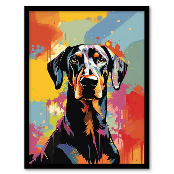 Doberman Dog Lover Gift Pet Portrait Abstract Pop Art Artwork Painting Art Print Framed Poster Wall Decor 12x16 inch