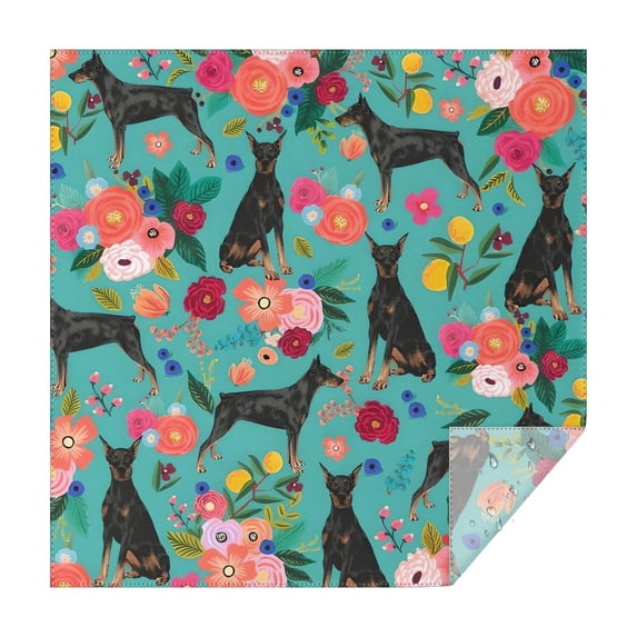 Doberman Dog Pattern with Pioneer Flower Square Tablecloth,Waterproof Square Table Cover,Wipeable Spillproof Washable Table Cover for Home Kitchen Party Decor 42"X42"(107x107cm)