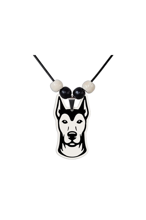 Doberman Dog Pendant Necklace with Beads, Dog Lover Jewelry, Black and White Dog Charm, Lightweight Pendant Gift for Pet Lovers