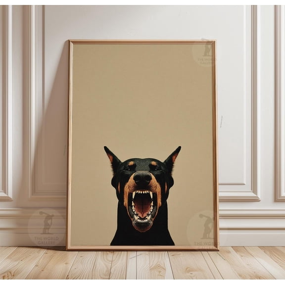 Doberman Dog Portrait Minimal Black And Tan Canine Illustration Modern Animal Poster Wall Art Print