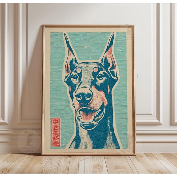 Doberman Dog Portrait Poster, Vintage Style Canine, Retro Animal Wall Art, Poster Only