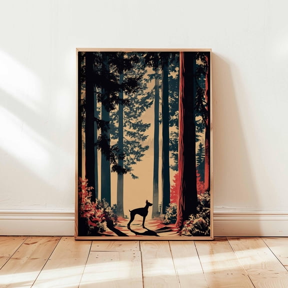 Doberman Dog Poster Forest Illustration Art Print