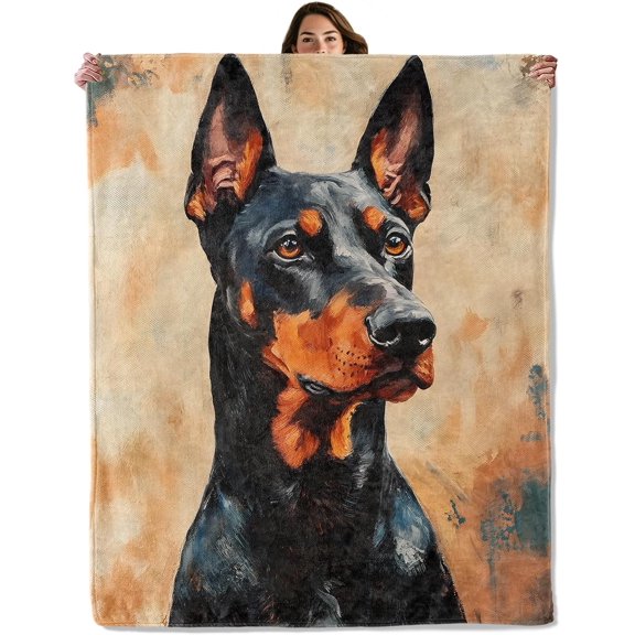 Doberman Dog Throw Blanket for Boys Girls Kids Adults Women, Fuzzy Warm Soft Cozy Flannel Blankets Gifts for Bedroom, Couch, Travel, Home Decor 50x60 in