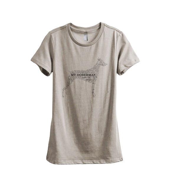 Doberman Dog Word Cloud Women's Fashion Relaxed T-Shirt Tee Heather Tan 2X-Large