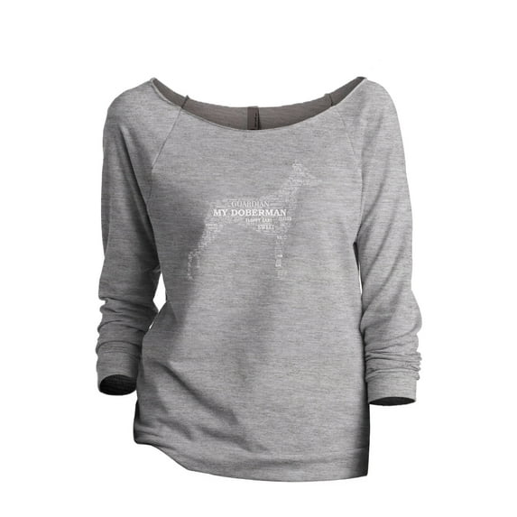 Doberman Dog Word Cloud Women's Fashion Slouchy 3/4 Sleeves Raglan Lightweight Sweatshirt Sport Grey Medium