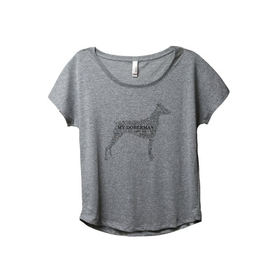 Doberman Dog Word Cloud Women's Fashion Slouchy Dolman T-Shirt Tee Heather Grey 3X-Large