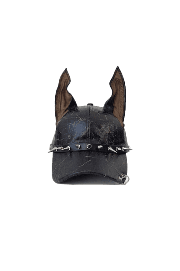 Doberman Ears Baseball Cap Y2K Hip Hop Punk Rivet Faux Leather Hat Unisex Gothic Cyber Streetwear Rave Hat