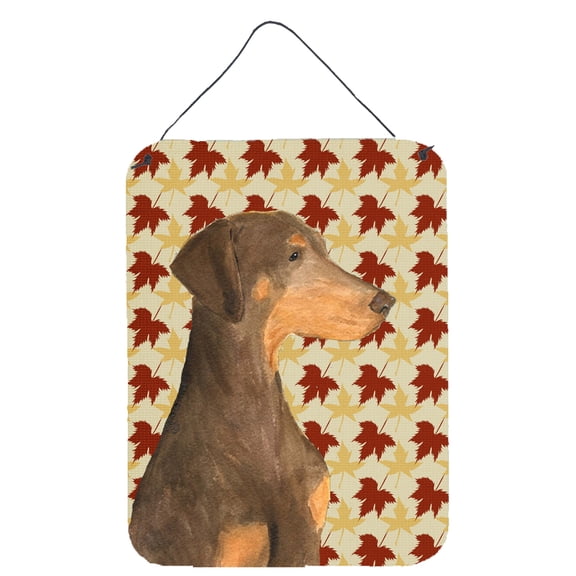 Doberman Fall Leaves Portrait Aluminium Metal Wall or Door Hanging Prints