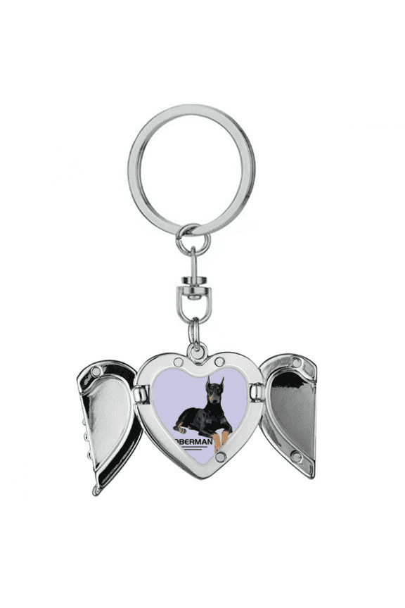 Doberman Ferocious Ear Animal Heart Angel Wing Key Chain Holder