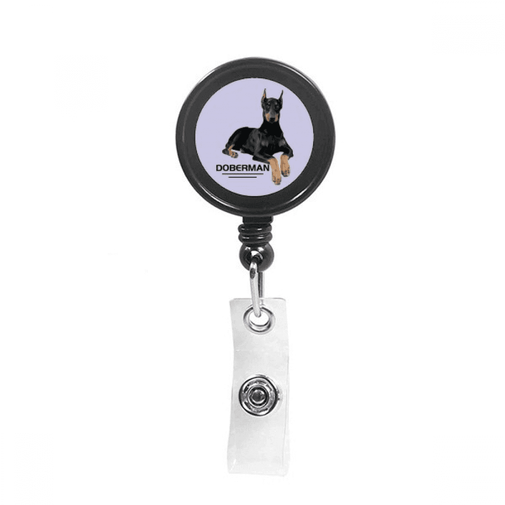 Doberman Ferocious Ear Animal Retractable Keychain Badge Holder ID Badge