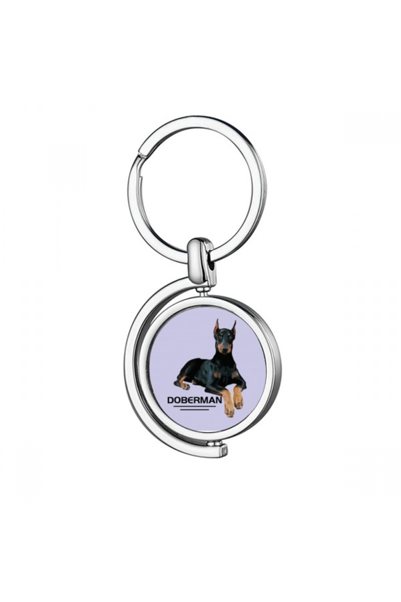Doberman Ferocious Ear Animal Rotating Keychain Metal Keyring Holder