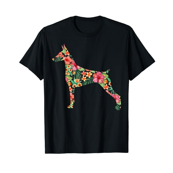 Doberman Flower Funny Dog Silhouette Floral Gifts Women Men T-Shirt