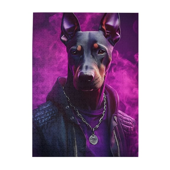 Doberman Gangster Chain Leather 500-Piece Wooden Jigsaw Puzzle for Adults, Fun & Challenging Family Game, Stylish Wall Decor & Holiday Gift
