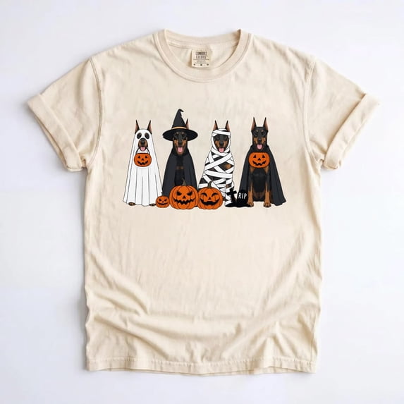 Doberman Halloween T-Shirt, Spooky Trick or Treat Dog Graphic, Fall Dog Mom Tee
