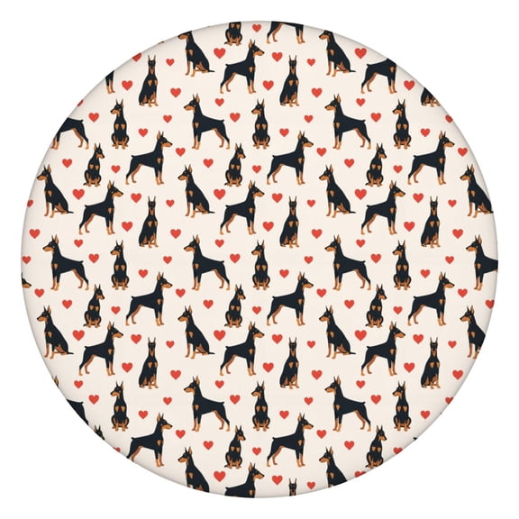 Doberman Heart Full Beige Pattern Round Elastic Tablecloth, 36-44 Inch Waterproof, Machine Washable, Indoor & Outdoor Use