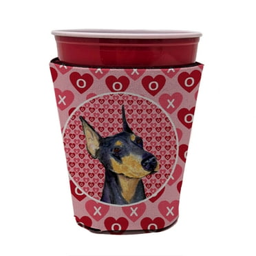 Doberman Hearts Love and Valentines Day Red Cup Hugger