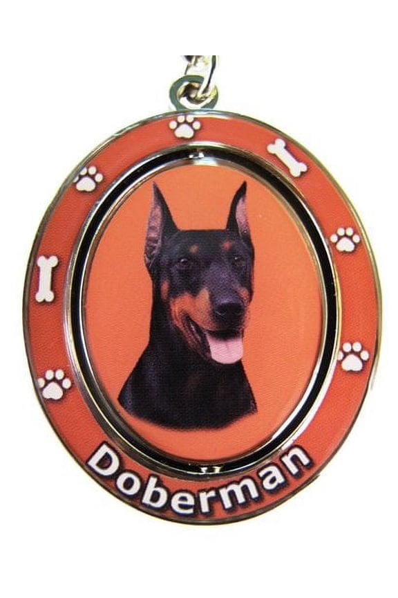 Doberman Key Chain "Spinning Pet Key Chains"Double Sided Spinning Center