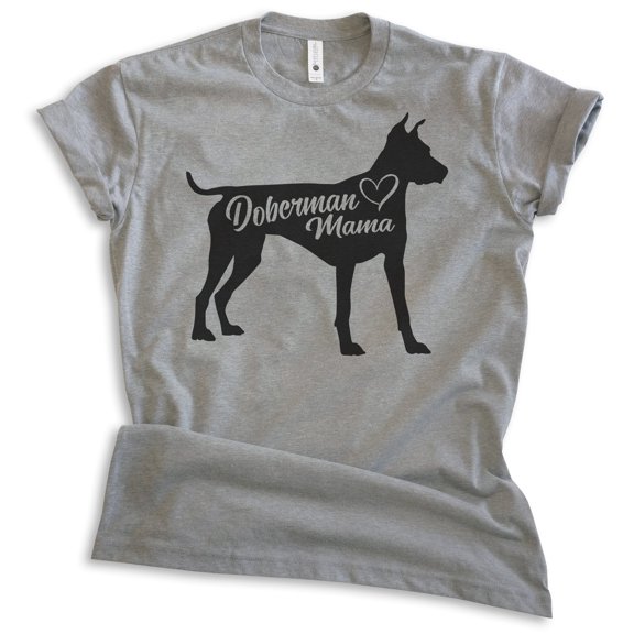 Doberman Mama T-shirt, Unisex Women's Shirt, Doberman Pinscher Owner, Best Dog Mom Gift, Dark Heather Gray, X-Large