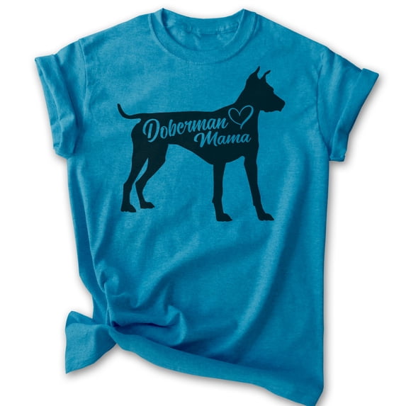 Doberman Mama T-shirt, Unisex Women's Shirt, Doberman Pinscher Owner, Best Dog Mom Gift, Heather Blue, Large