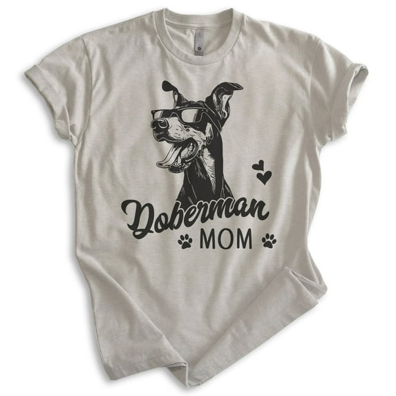 Doberman Mom T-shirt, Unisex Women's Shirt, Doberman Pinscher Owner, Best Dog Mom Gift, Light Silk Gray, Large
