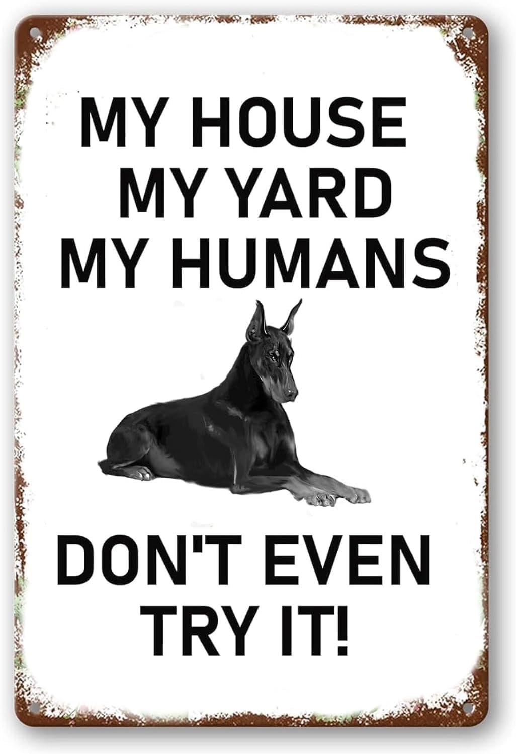 Targa in metallo vintage con barboncino My House My Yard My Humans Pet Dog Targa in alluminio per la decorazione della parete del bar della casa 15,2 x 20,3 cm