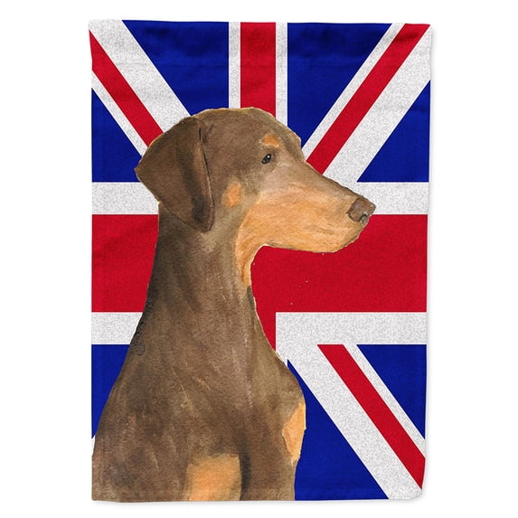 Doberman Natural Ears with English Union Jack British Flag Flag Canvas House Size