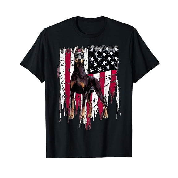 Doberman Pinscher American Flag USA Awesome T-Shirt
