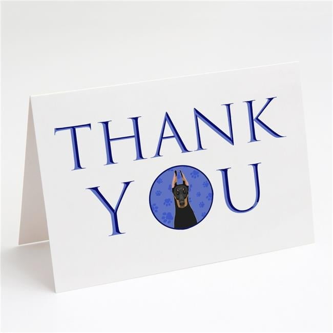 Doberman Pinscher Black and Rust Cropped Ears Thank You Greeting Cards and Envelopes Pack of 8 7 in x 5 in