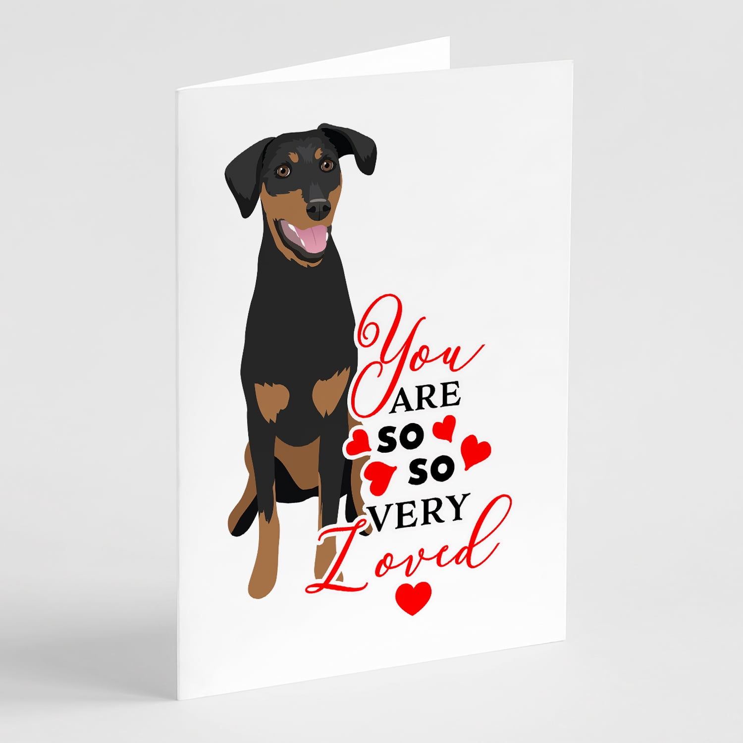 Doberman Pinscher Black and Rust Natural Ears #1  so Loved Greeting Cards and Envelopes Pack of 8 7 in x 5 in