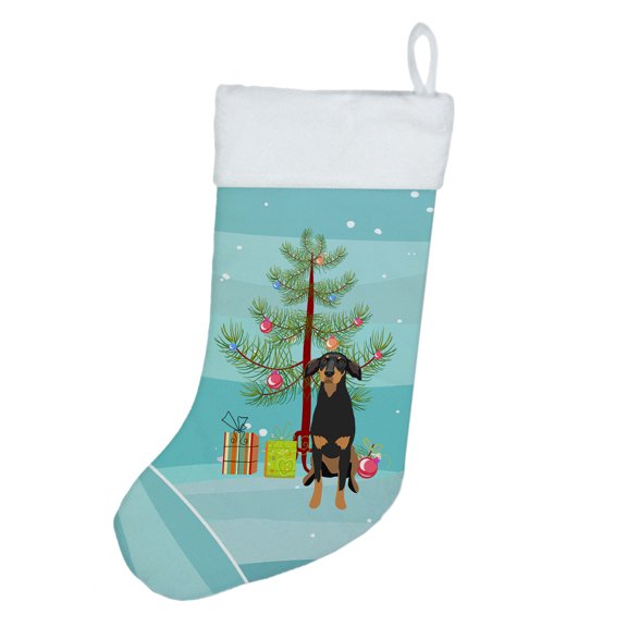 Doberman Pinscher Black and Rust Natural Ears #2 Christmas Christmas Stocking 13.5 in x 18 in