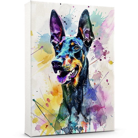 Doberman Pinscher Canvas Wall Art, Modern Cute Colorful Doberman Pinscher Canvas Dog Art Pictures Wall Decor for Kids Bedroom Decoration Unframed 8x12 inches