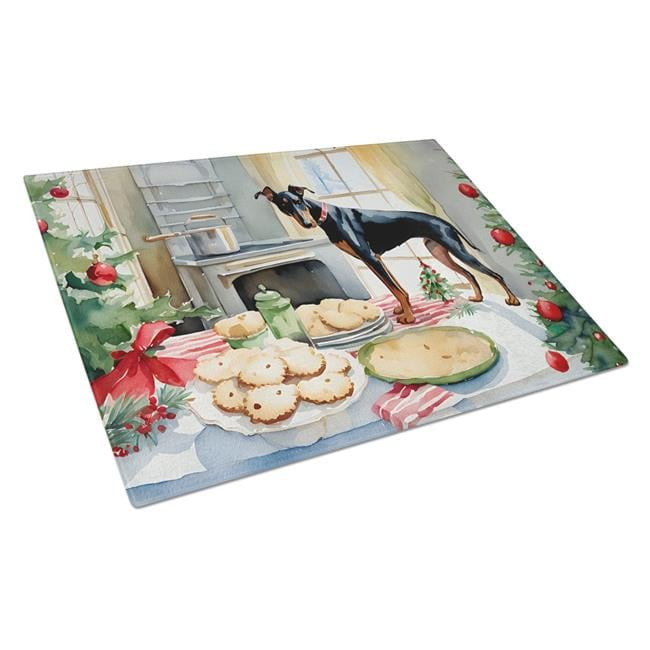 Doberman Pinscher Christmas Cookies Glass Cutting Board 12 in x 15 in