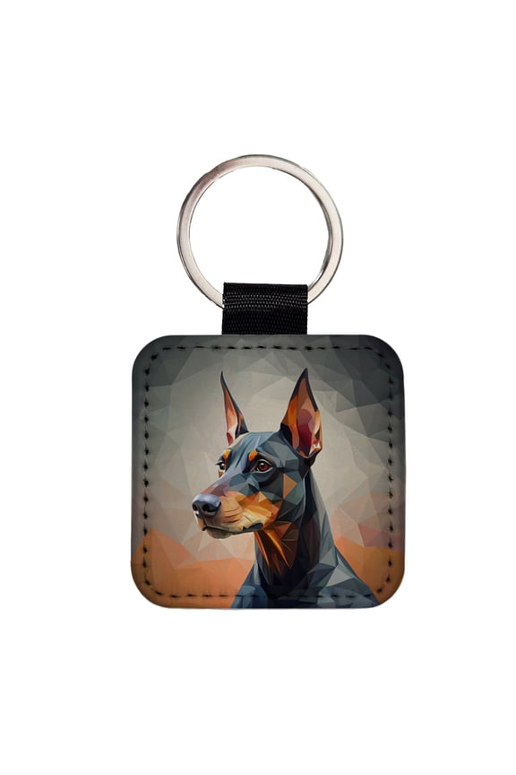 Doberman Pinscher Dog Abstract Stylized Art Faux Leather Square Keychain