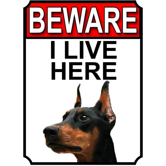 Doberman Pinscher Dog Breed Gate Signs Beware I Live Here Metal Tin Signs 12"" X 8"" Garden Yard Fence