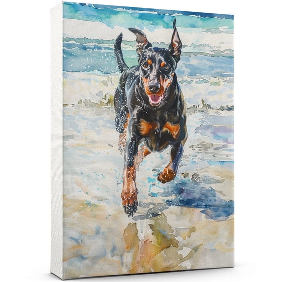 Doberman Pinscher Dog Canvas Wall Art Puppy Print Pet Paintings Artwork, Doberman Pinscher Dog Painting Poster Home Decoration Kids Bedroom Decor Framed