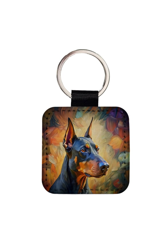 Doberman Pinscher Dog Expressionism Art Faux Leather Square Keychain