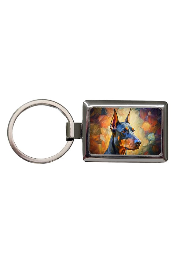 Doberman Pinscher Dog Expressionism Art Metal Rectangle Keychain
