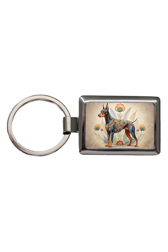 Doberman Pinscher Dog French Bohemian Art Metal Rectangle Keychain