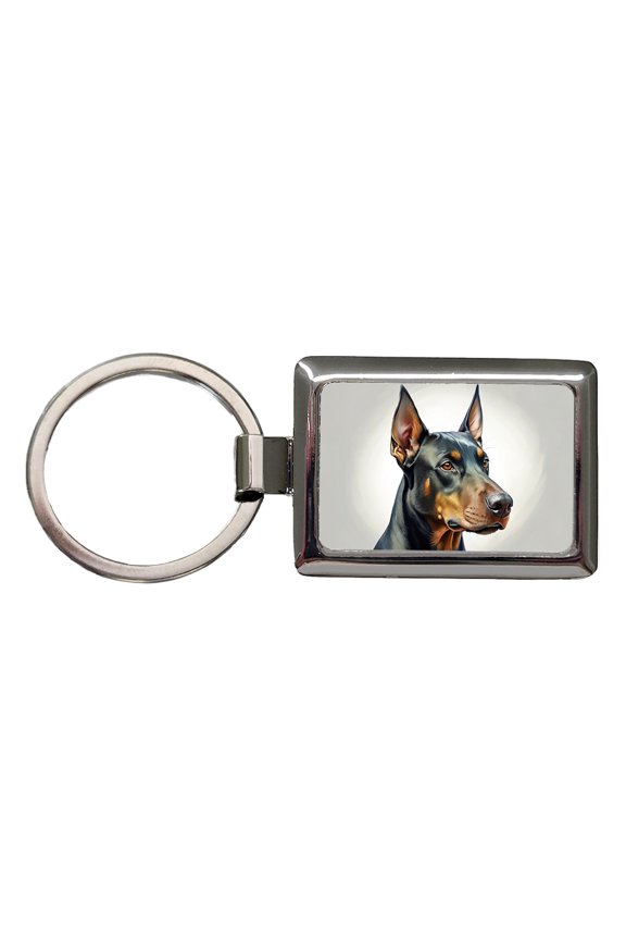 Doberman Pinscher Dog Illustration Metal Rectangle Keychain