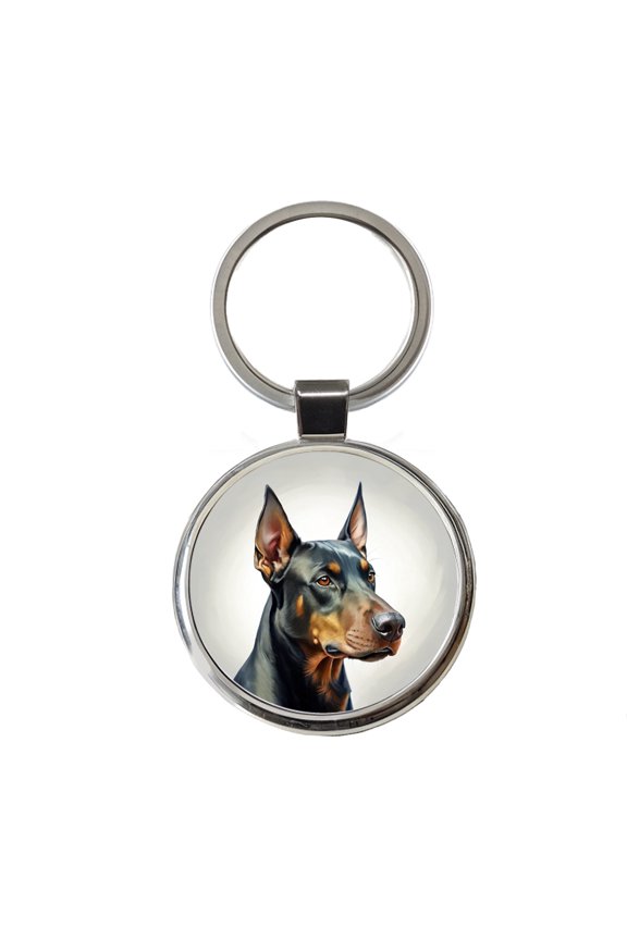 Doberman Pinscher Dog Illustration Metal Round Keychain