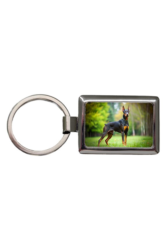 Doberman Pinscher Dog Photo Metal Rectangle Keychain