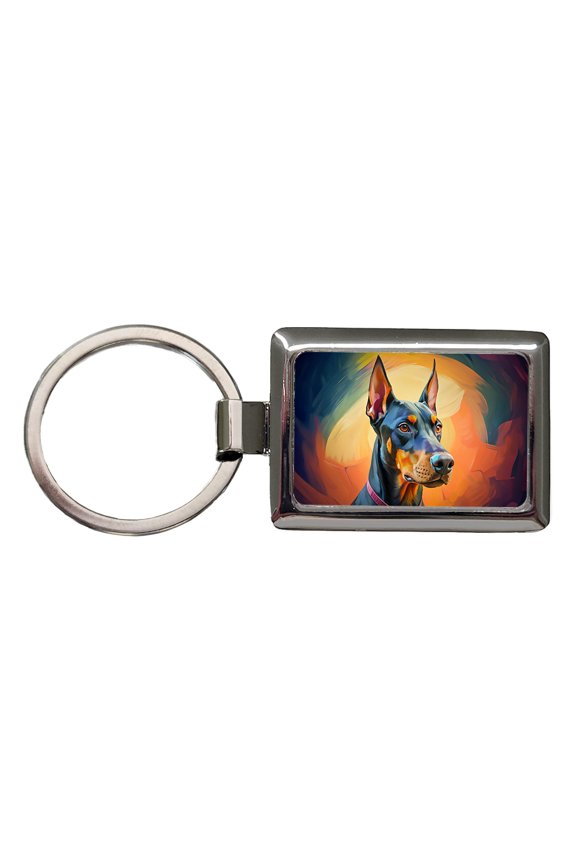 Doberman Pinscher Dog Pop Art Metal Rectangle Keychain