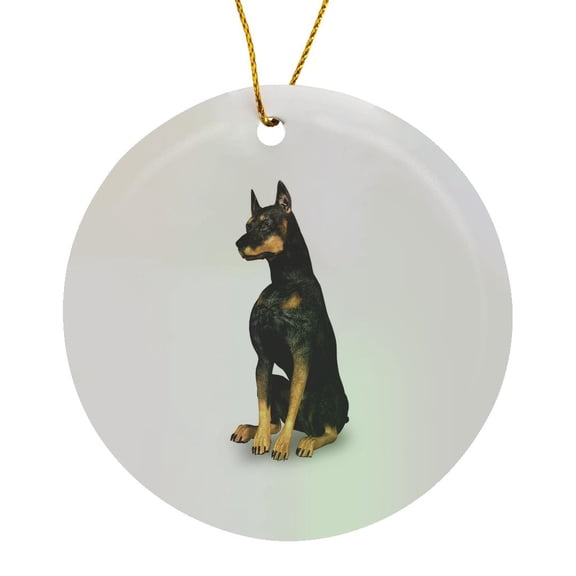 3drose, Doberman Pinscher Dog Sitting, Circle Porcelain Ornament